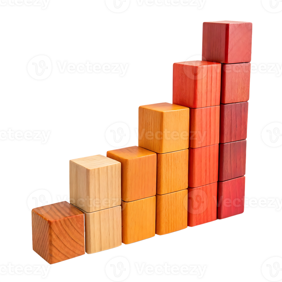 Colorful wooden blocks arranged in ascending order. png