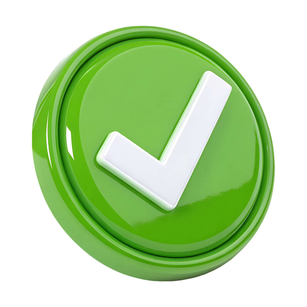 Green checkmark button, 3D rendering png