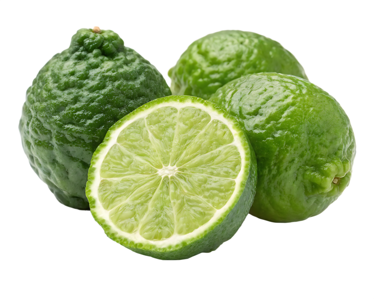 Fresh limes, whole and halved, isolated png