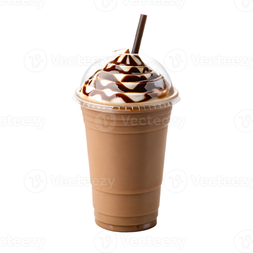 Iced coffee with whipped cream and chocolate syrup png