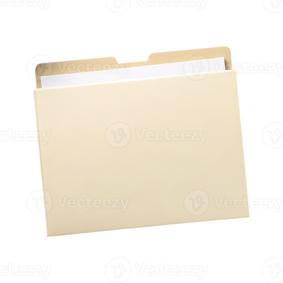 Cream colored file folder with a blank sheet of paper. png