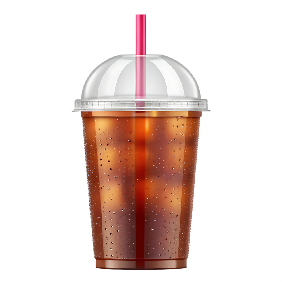 Refreshing iced coffee in a plastic cup with a straw. png