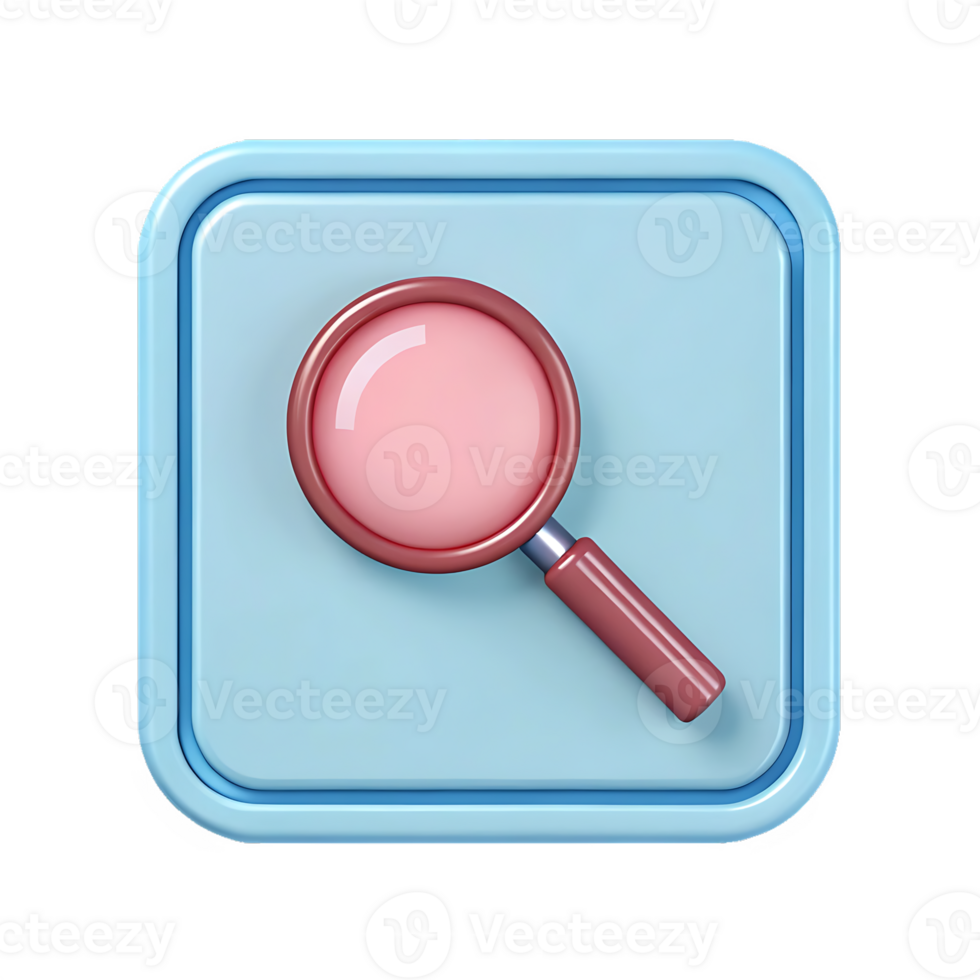 3D render of a magnifying glass icon. png
