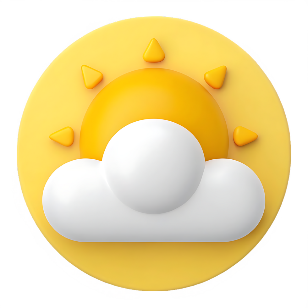 Partly sunny weather icon, 3D sun and cloud illustration. png