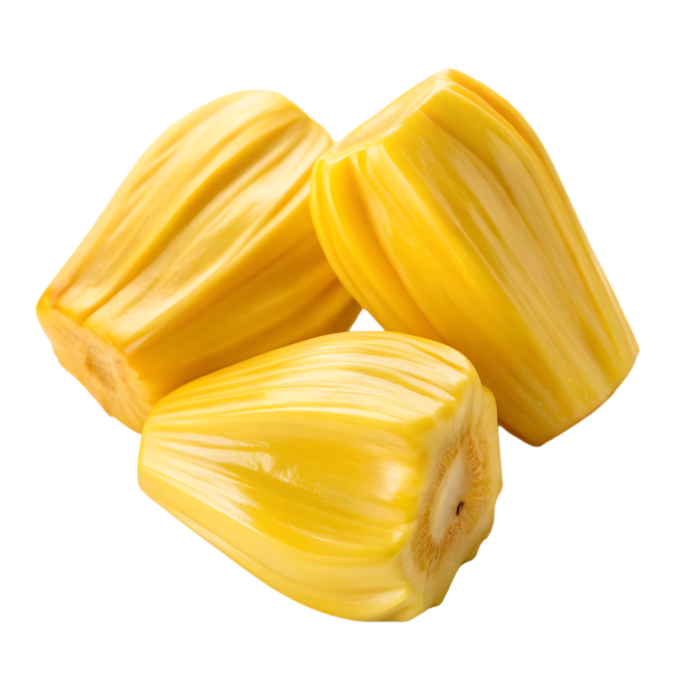 Three ripe jackfruit bulbs, close up. png
