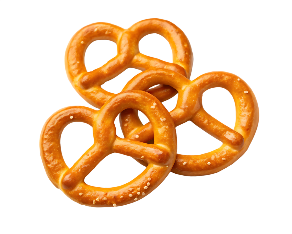 Three delicious pretzels, salty and golden brown. png