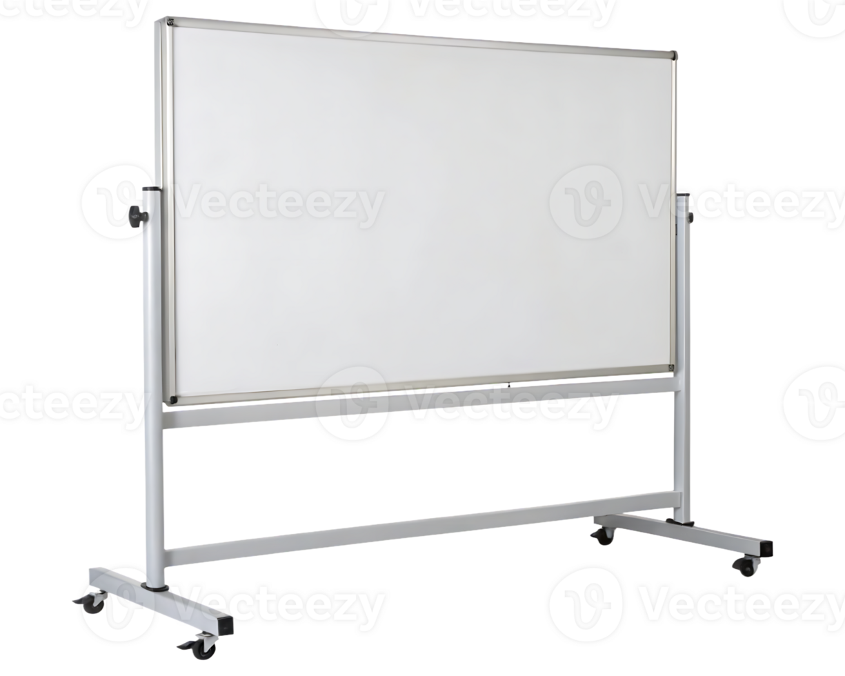 Mobile whiteboard on wheels, isolated png
