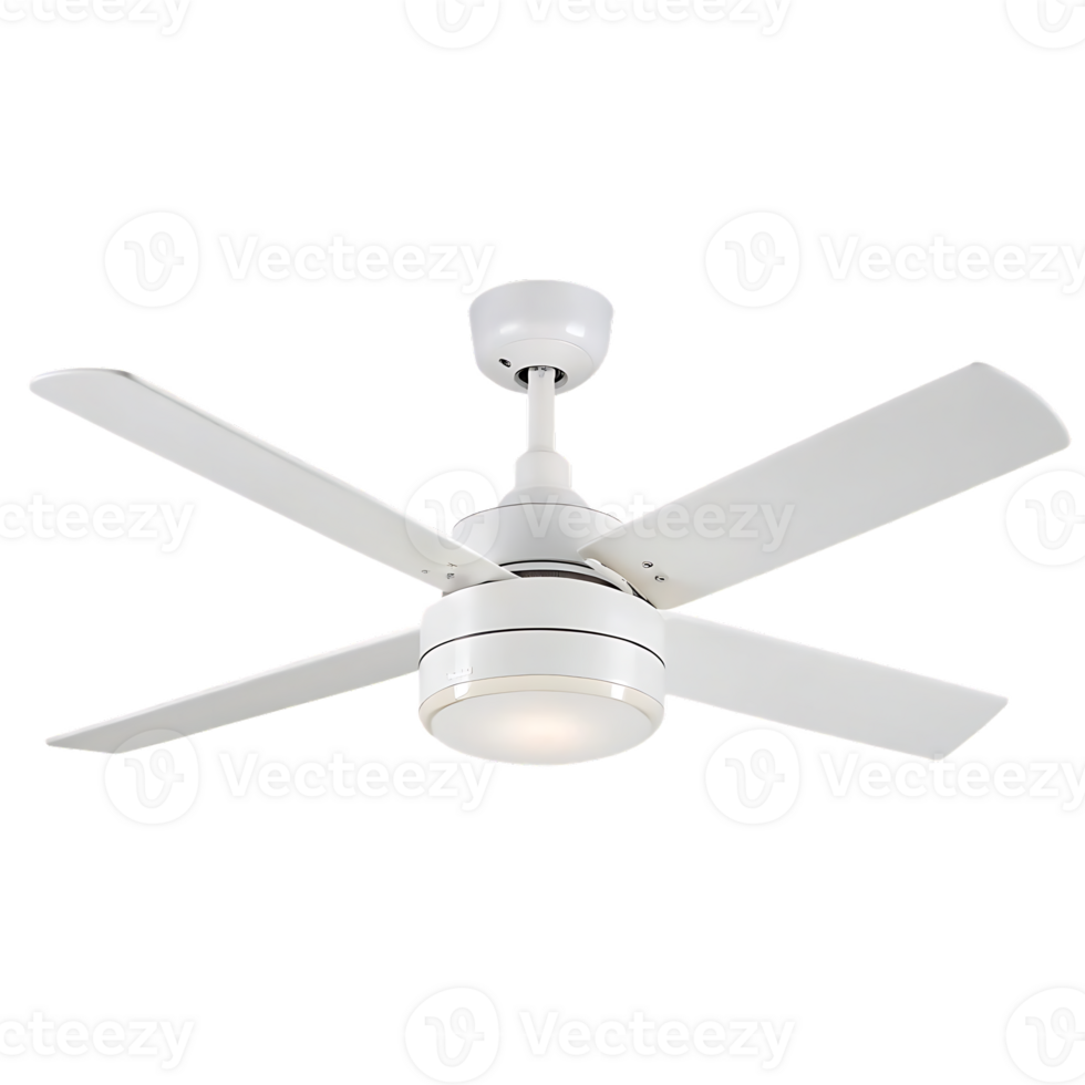 White ceiling fan with light, modern design. png