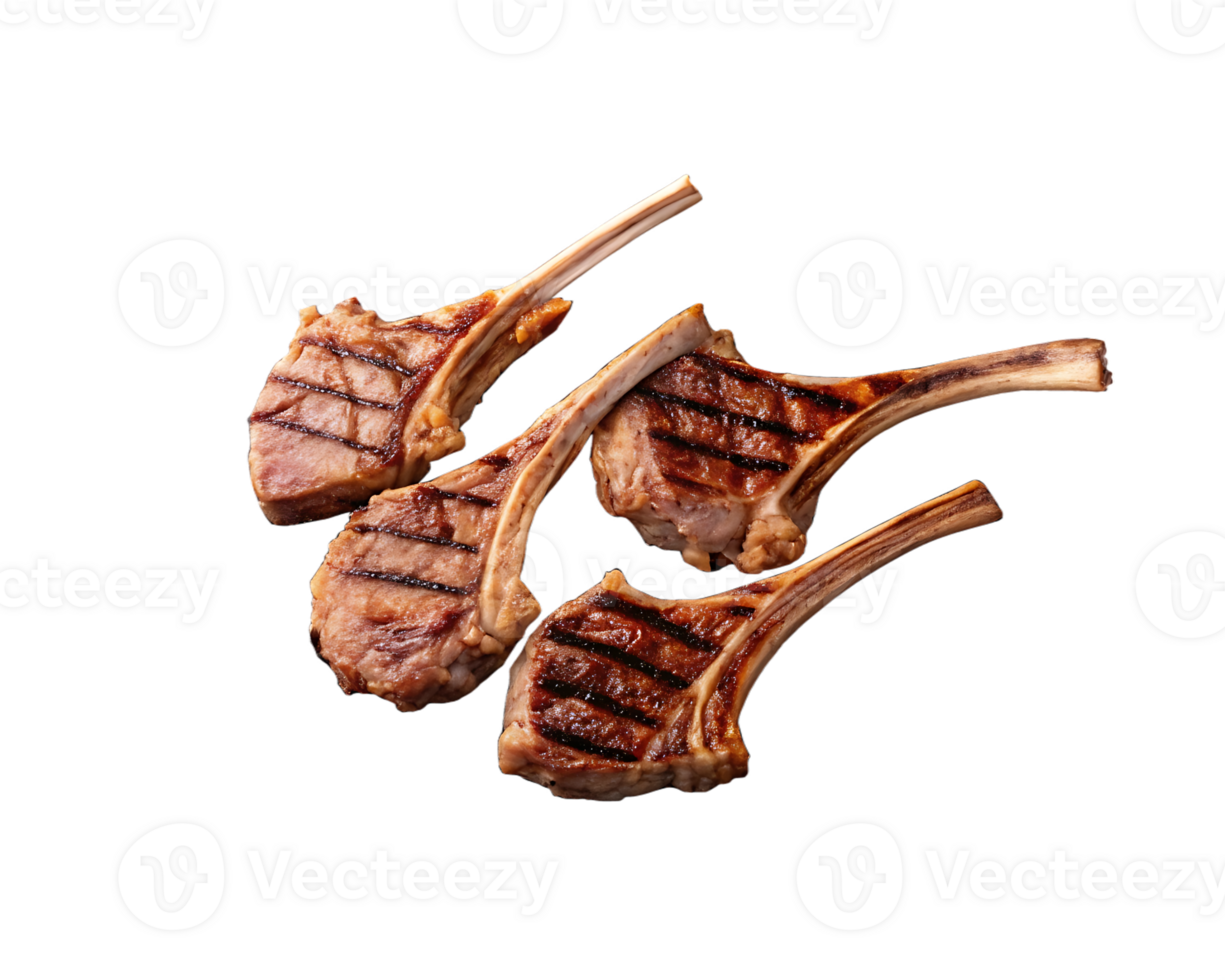 Grilled lamb chops, close up view. png