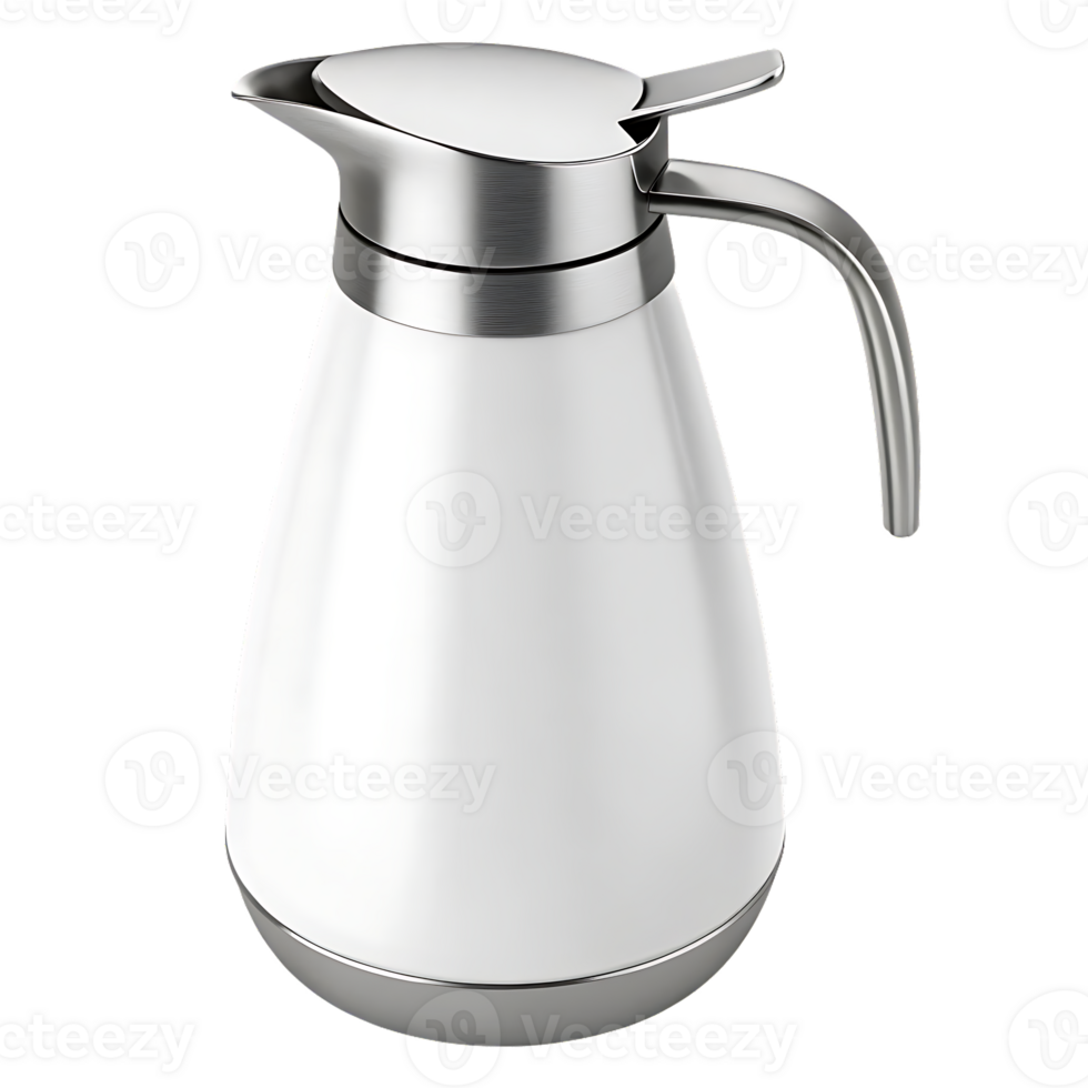White thermal carafe with silver accents. png