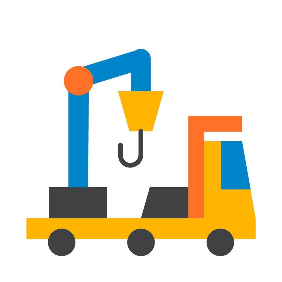 A flat icon of a crane and a truck flat icon vector