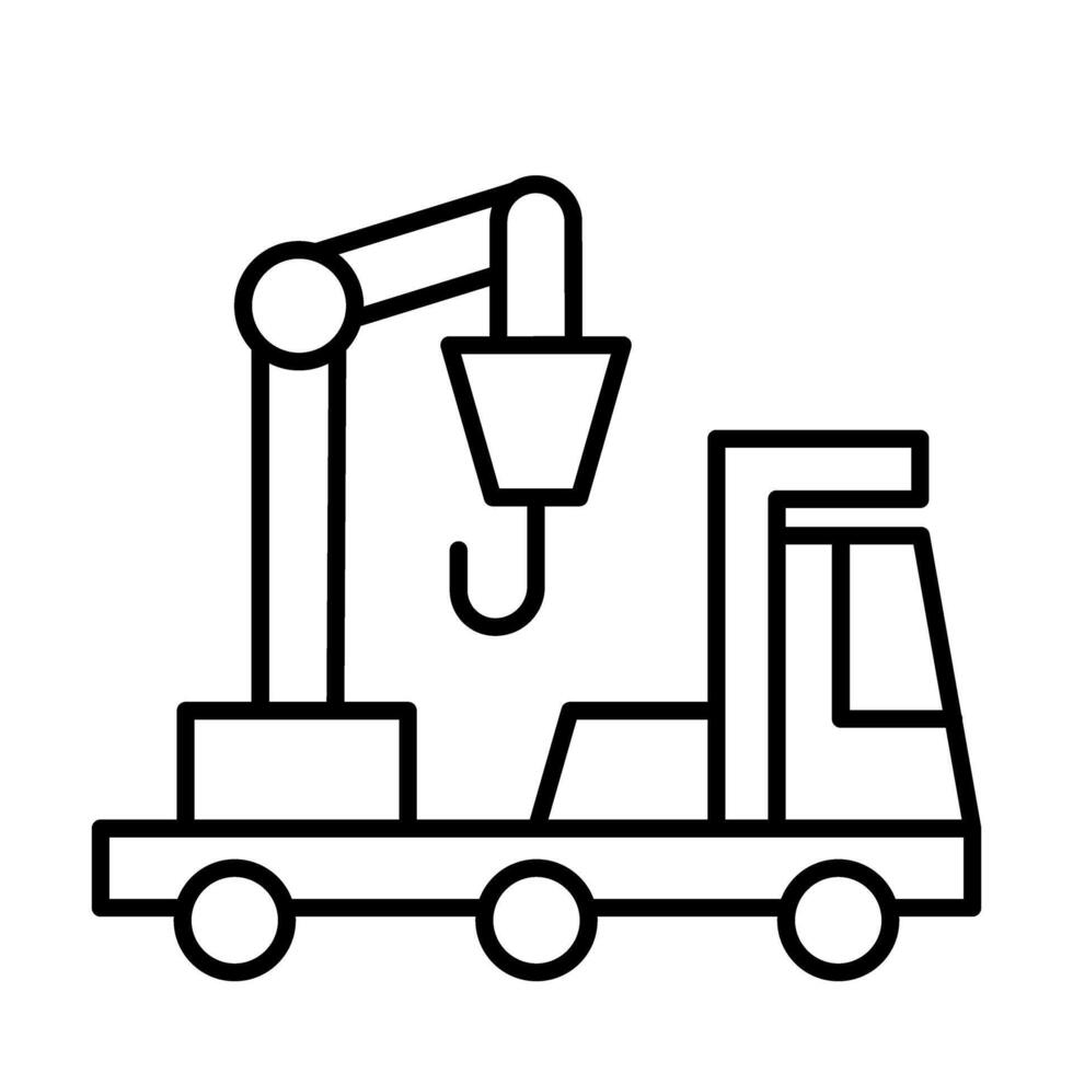 Black and white outline drawing of a crane truck vector