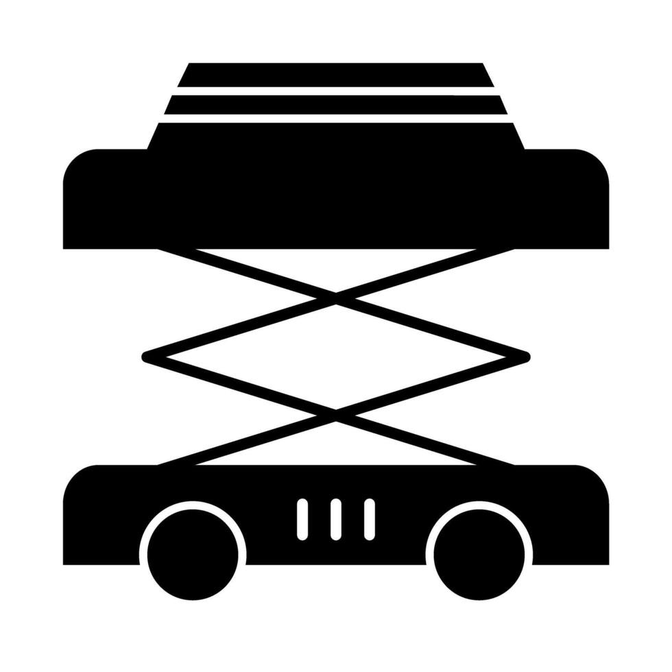 A black and white solid icon of a car with a lift vector