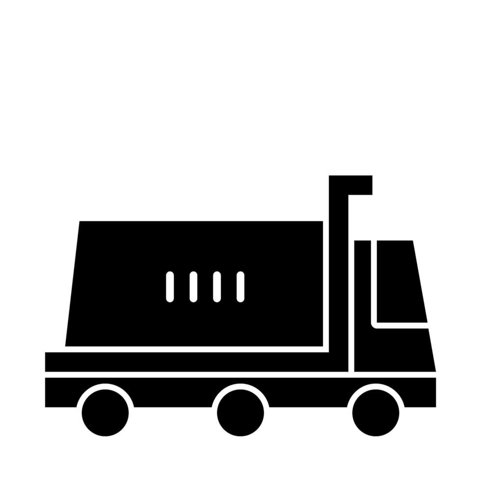 A black and white image of a truck solid icon vector