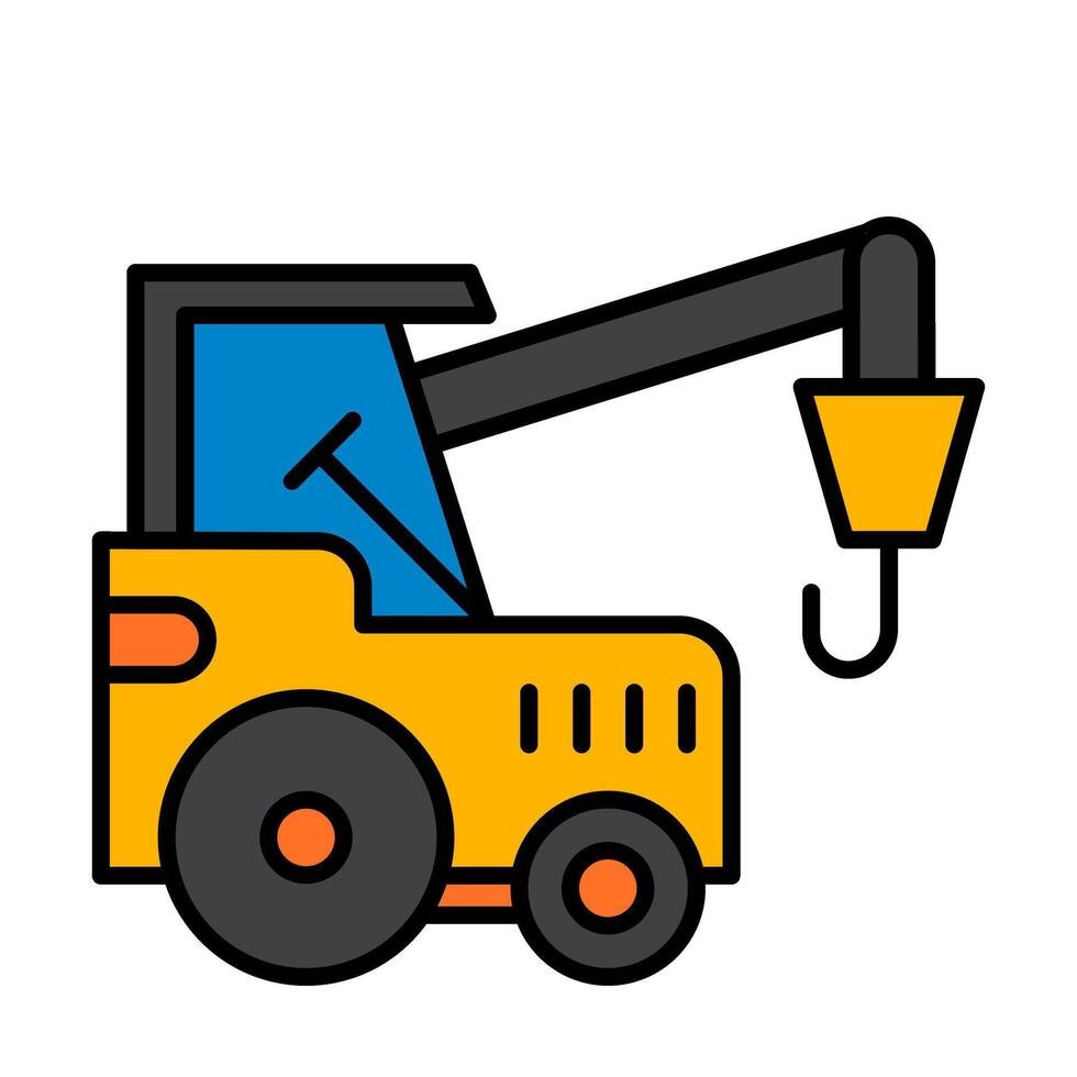 A construction vehicle with a crane on top filled icon vector