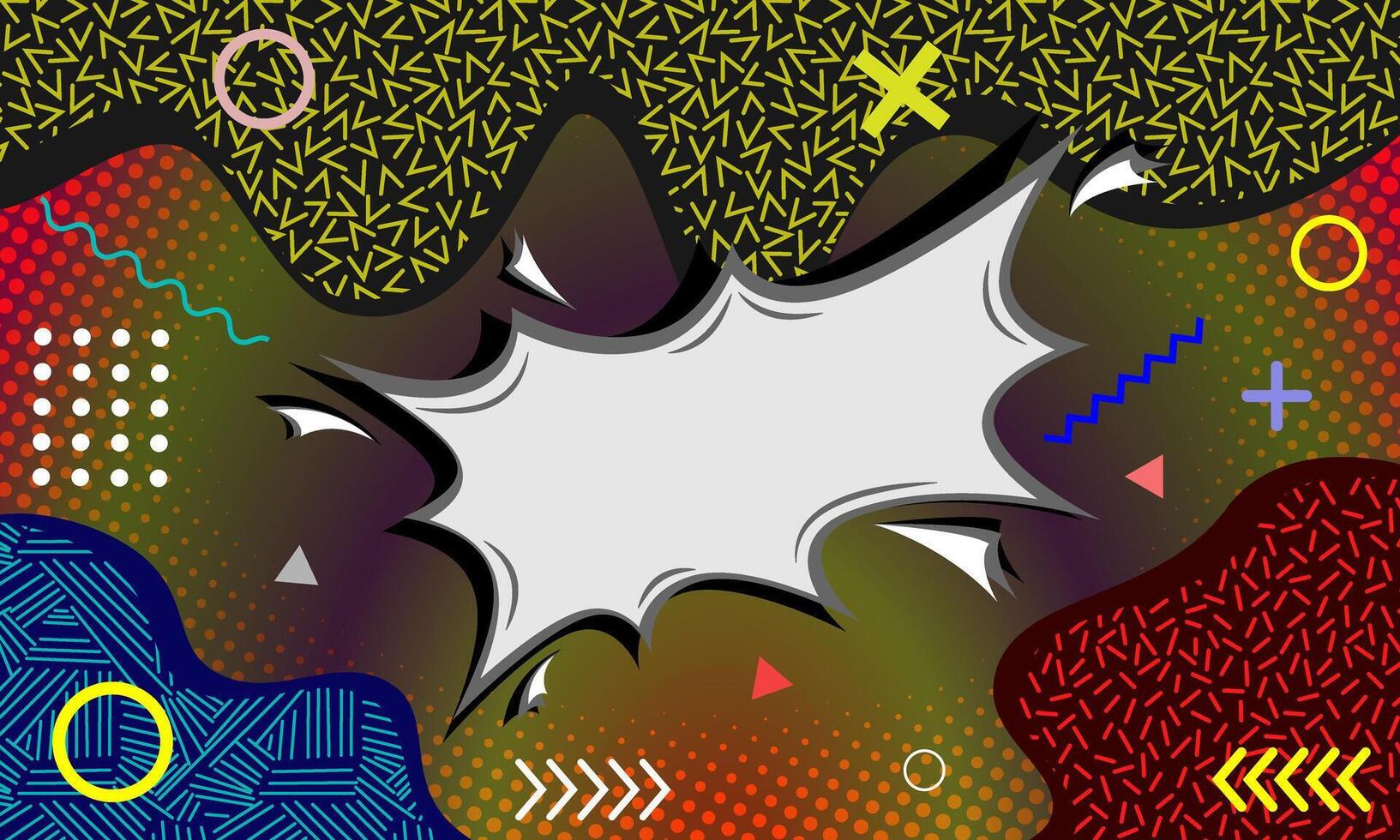 Abstract memphis background with comic speech bubble and gradient color. Geometric elements in memphis background design vector