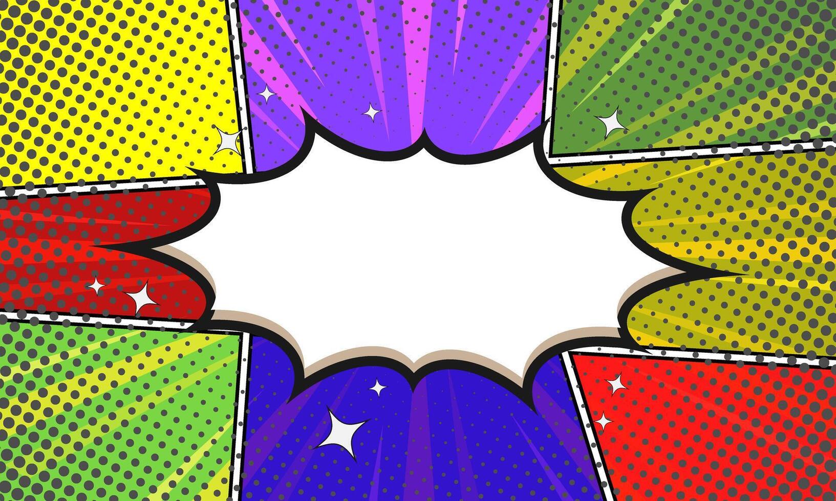 Blank Comic books dialog splash bubble pop art frame background with star and halftone texture vector