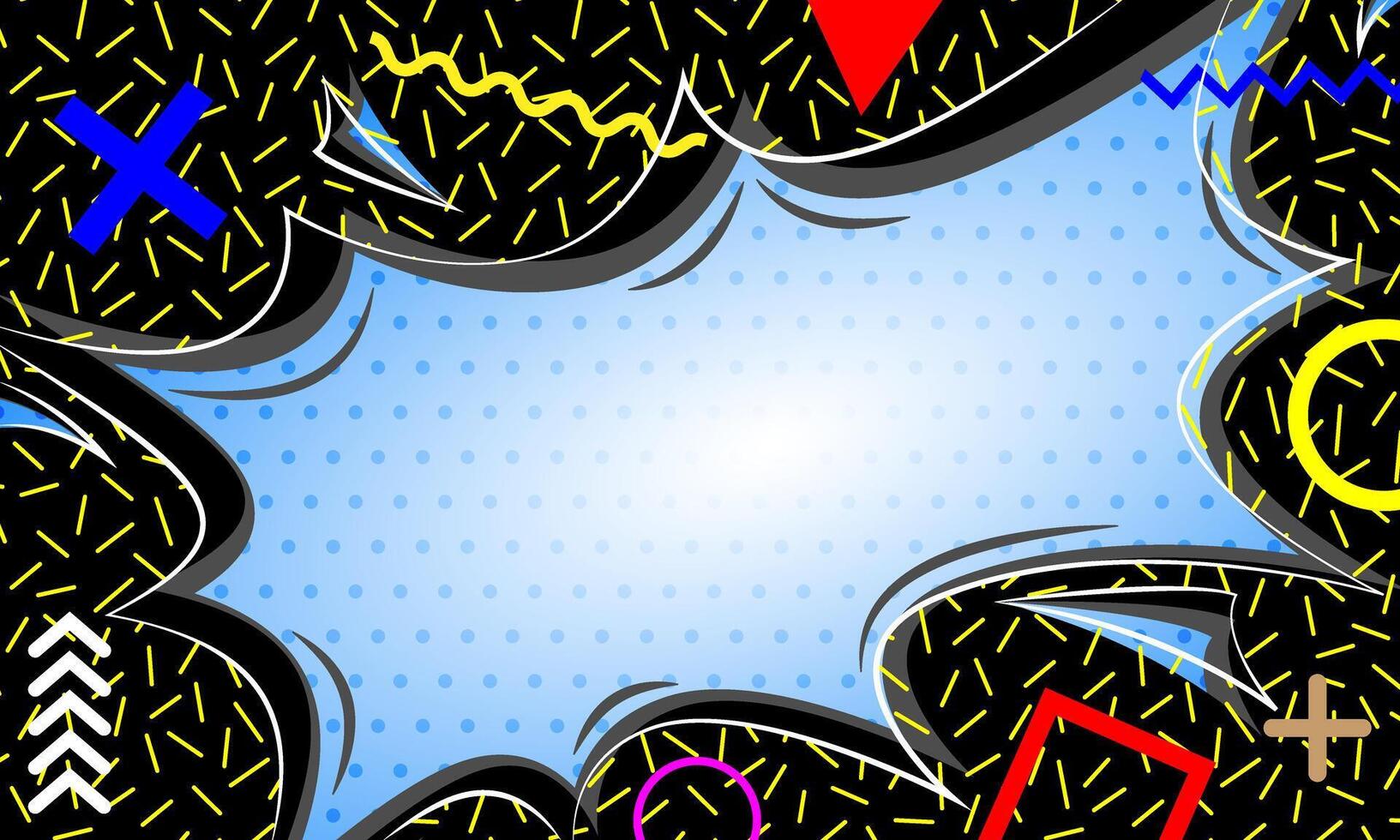 Abstract memphis background with comic speech bubble and halftone gradient color. Geometric elements in memphis background design vector