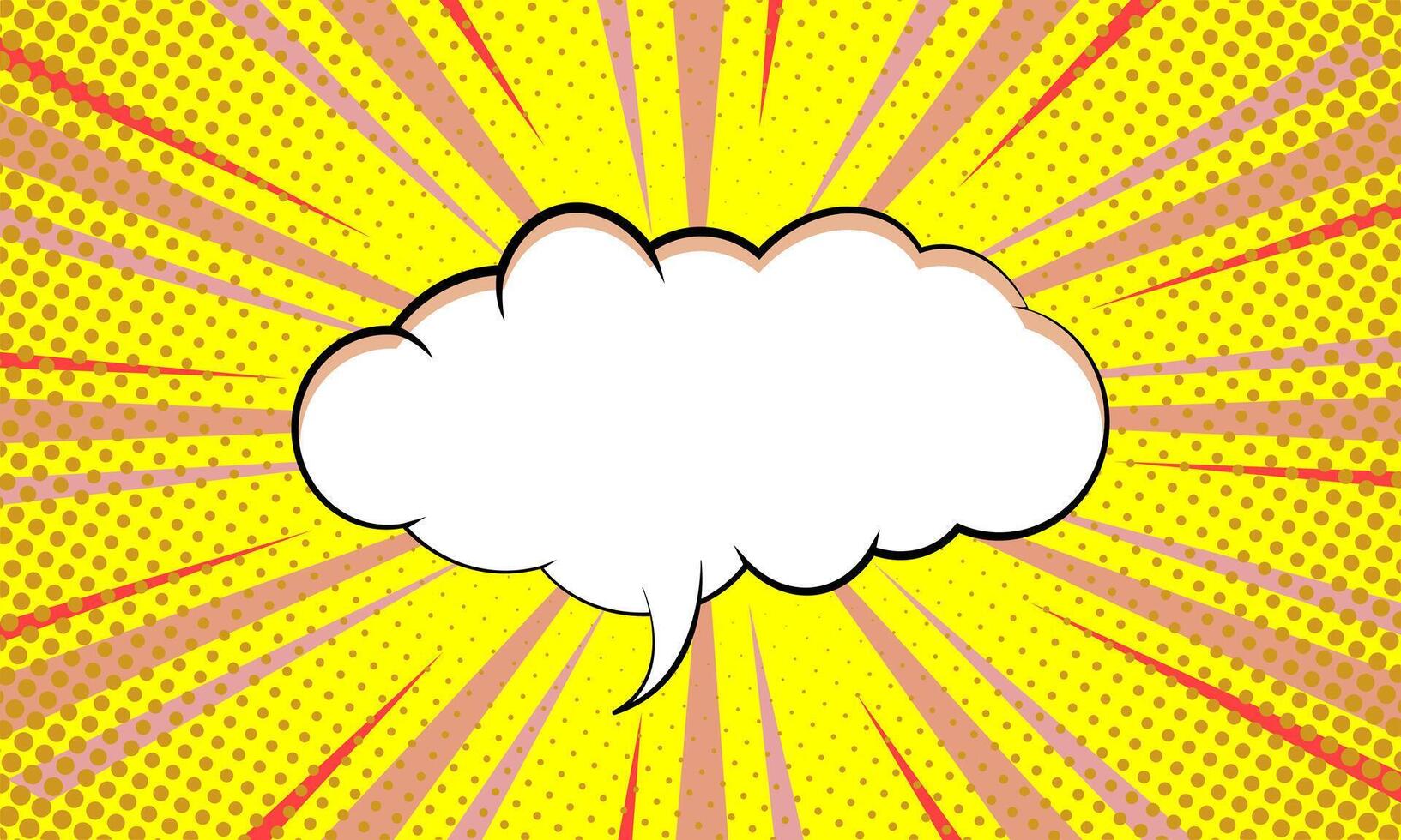 Pop art comic yellow background with cloud bubble, halftone texture and burst. Cartoon Illustration vector