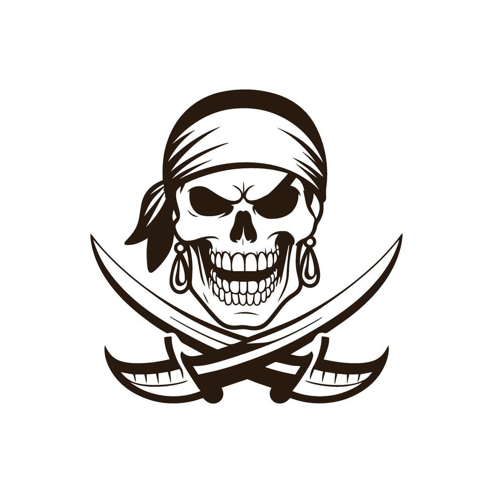 Pirate Skull with Crossed Swords Design Illustration. vector