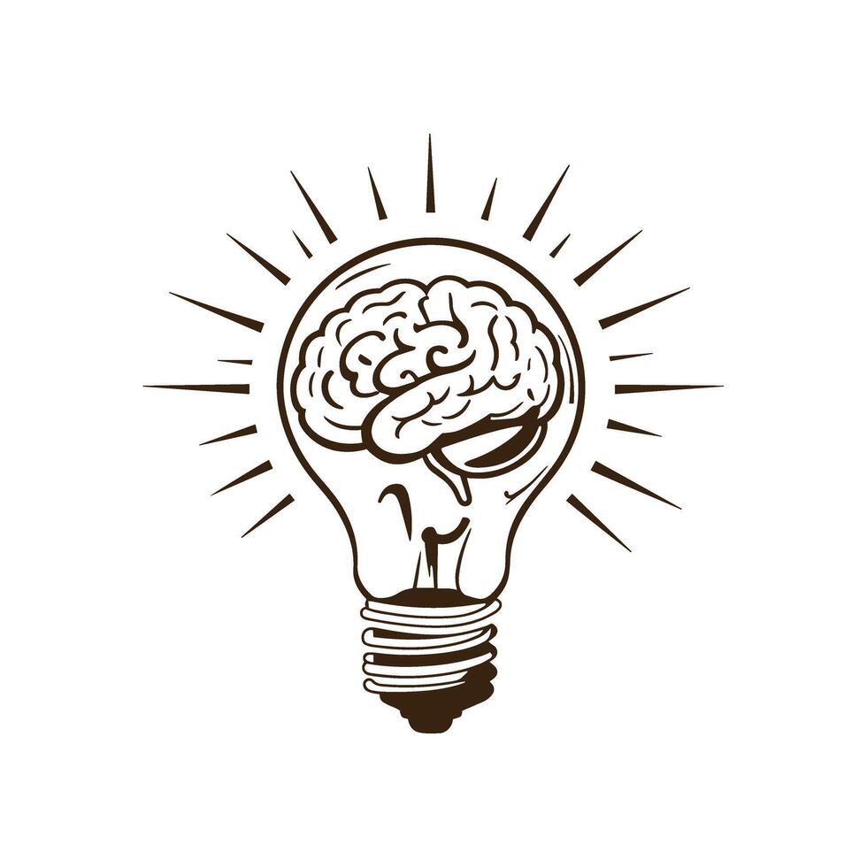 Brain Inside a Lightbulb - The Idea of Innovation and Intelligence vector