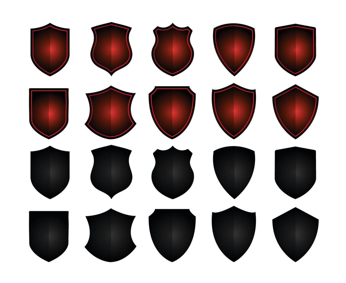 a set of black and red shields on a white background vector