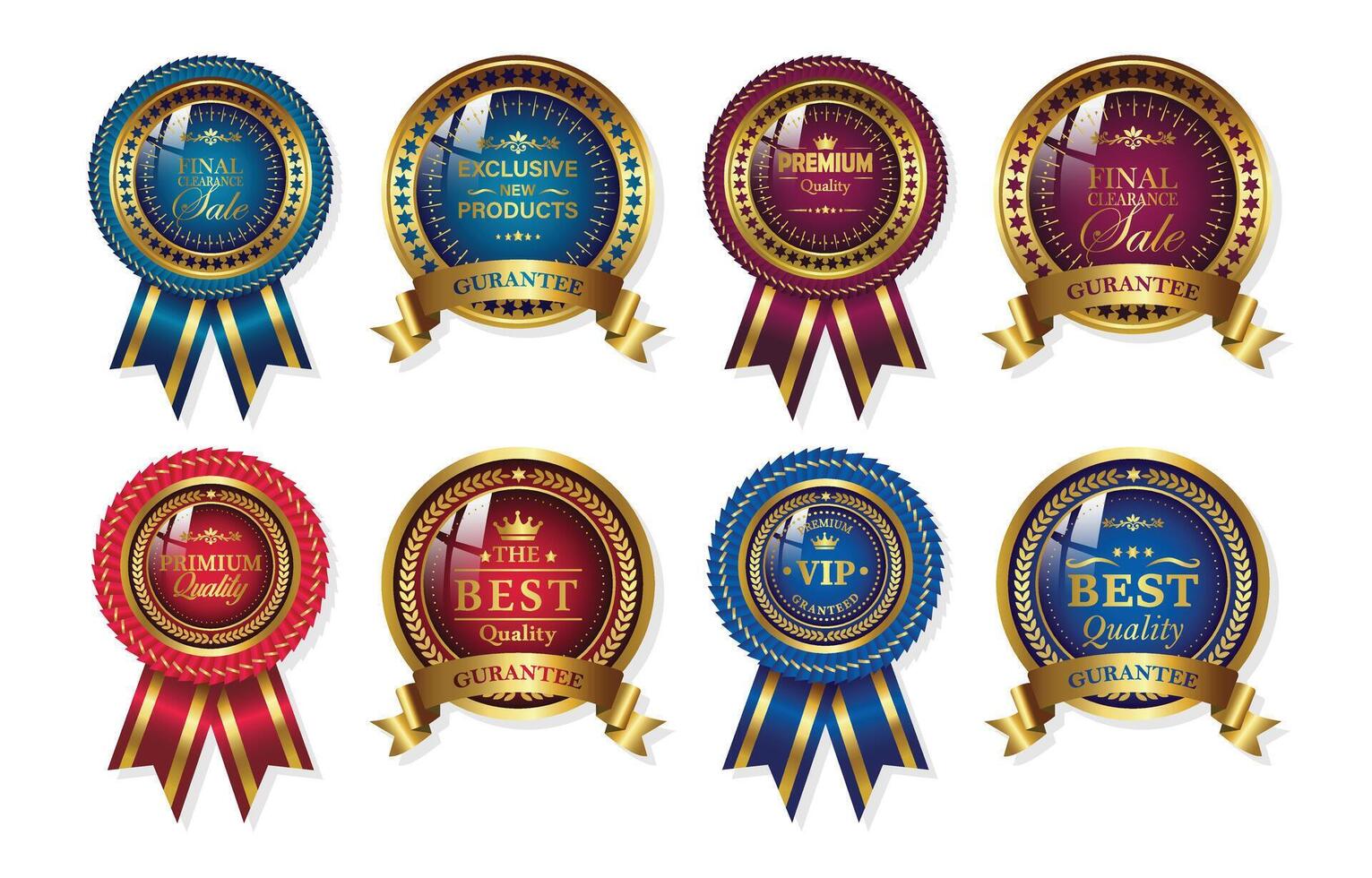 Luxury premium golden badges ribbons and labels art icons collection vector