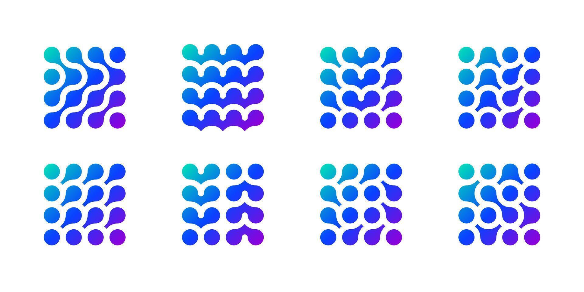 Integration connection dot logo. Innovate icon for brain neuron. Artificial nano material pattern. Circular square grid shape, organic biotech liquid, future energy globe molecule. Chemical mind link vector