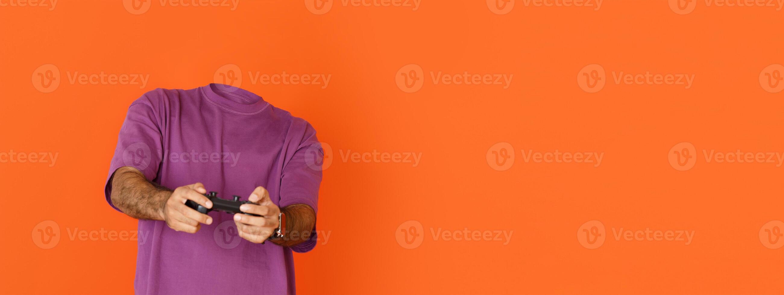 A playful and imaginative portrayal of a person playing a game without a visible head. photo