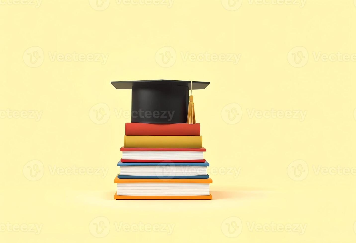 A graduation cap is sitting on top of a stack of books photo