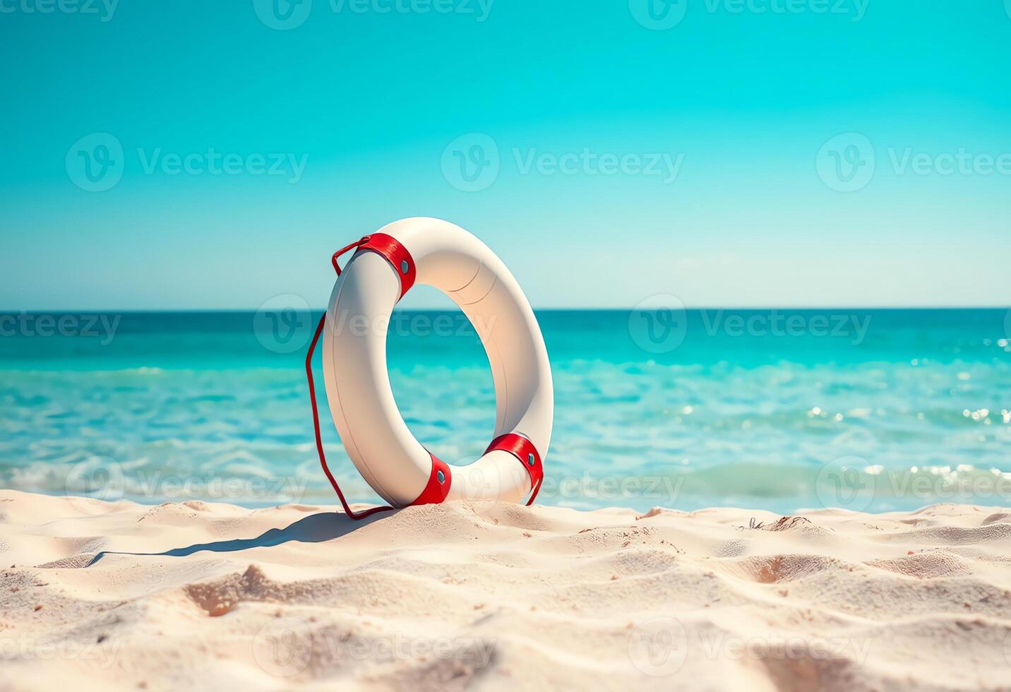 Serene Beach Scene with Lifebuoy photo