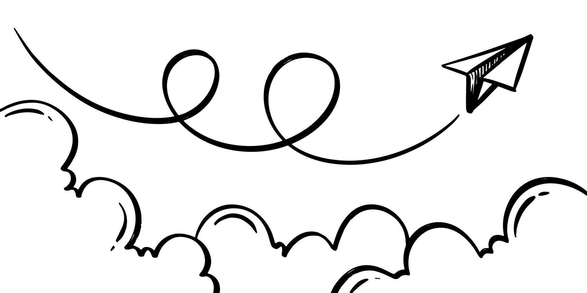 Flying Paper Plane Doodle Hand Drawn vector