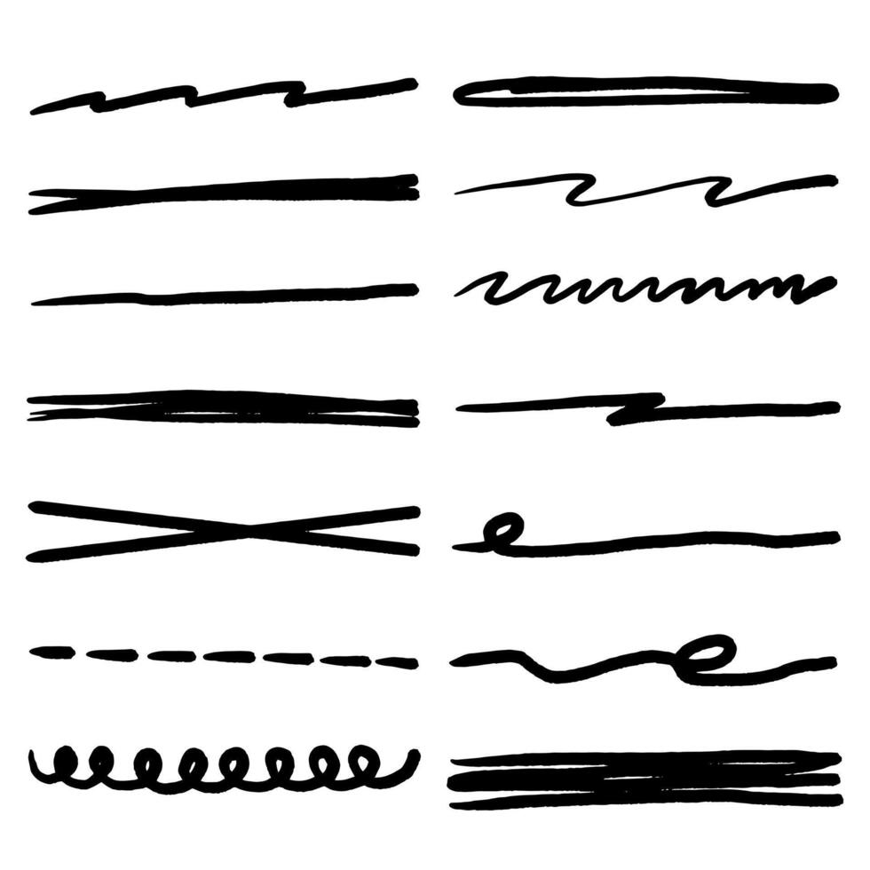 Hand drawn underline strokes in doodle style set vector