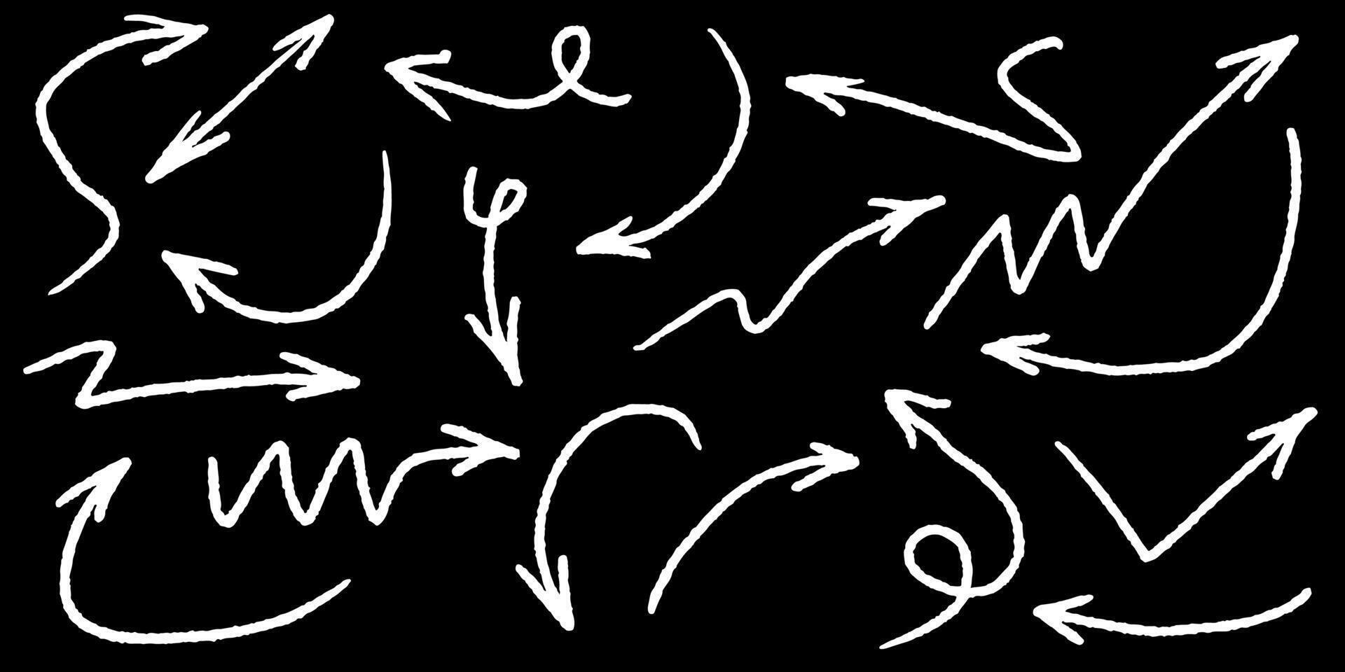 Curved arrows pattern. White arrows on black. Dynamic background. vector