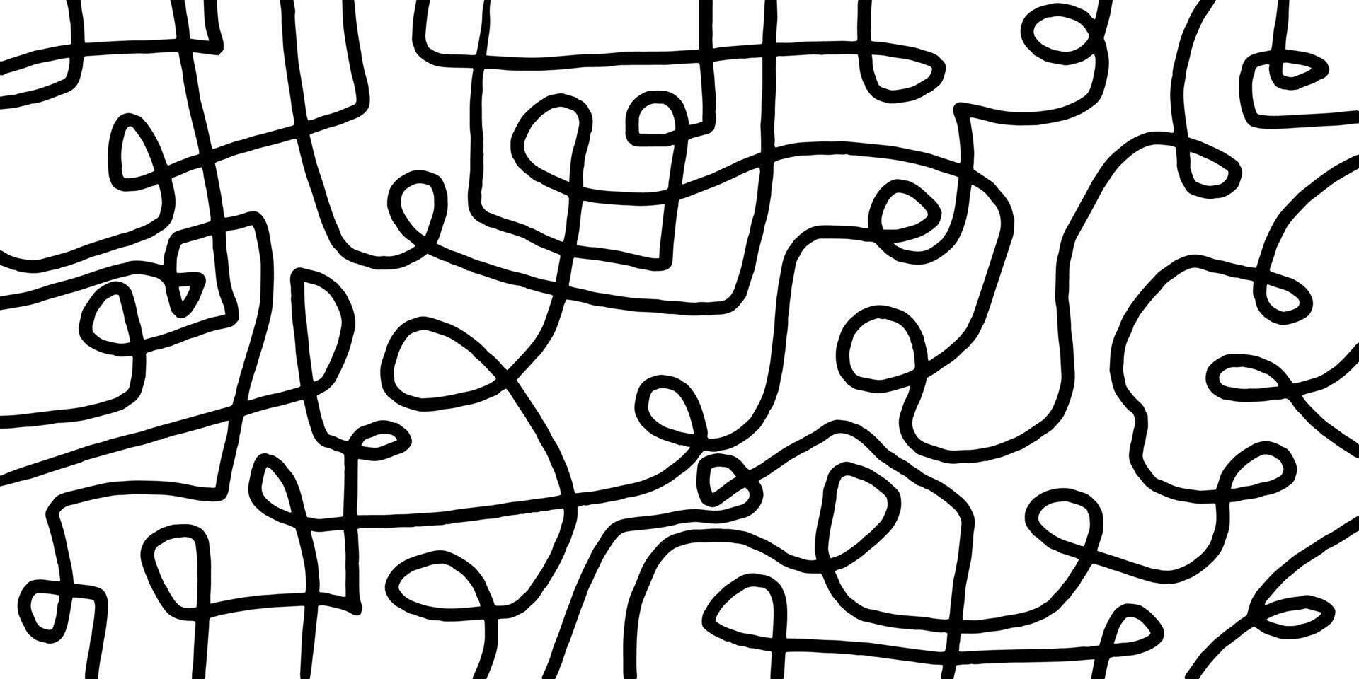 Creative Hand-Painted Abstract Lines Minimalist Black Ink Pattern on White vector