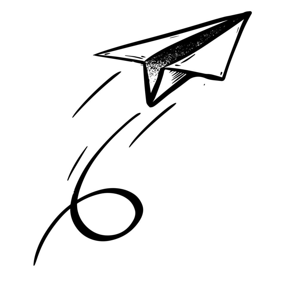 Hand Drawn Paper Airplane with Swirl Trail Doodle Style vector