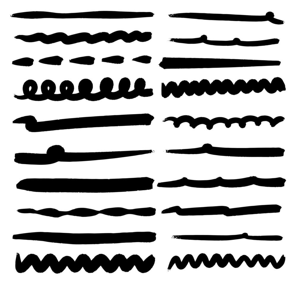 Set of handmade lines, brush lines, underlines. Hand-drawn collection of doodle style various shapes. Art Lines. vector