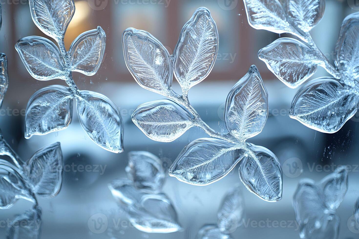 Elegant Ice Leaf Sculpture on a Winter Window photo