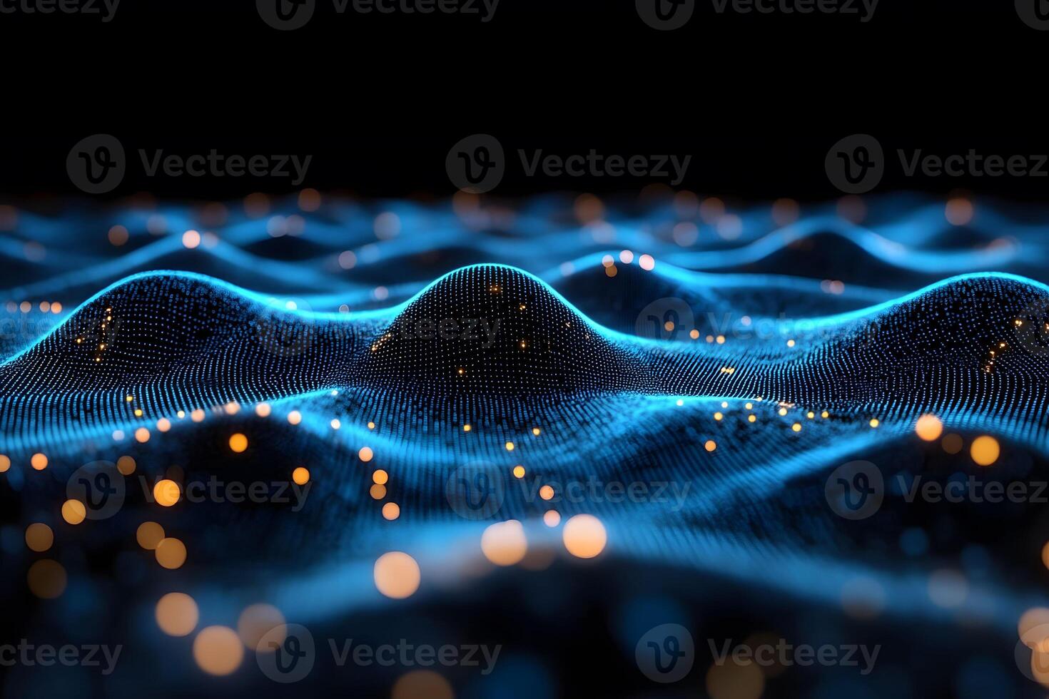 Futuristic Digital Landscape With Glowing Blue and Orange Points for Technology Design photo