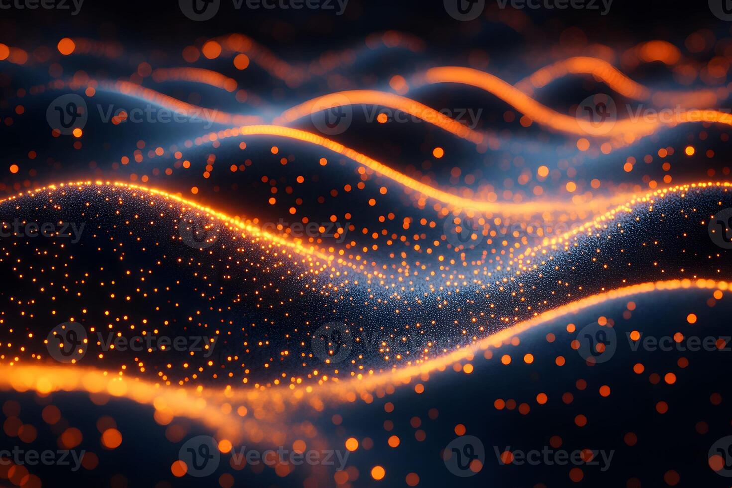 Abstract Glowing Waveform with Orange and Blue Dots for Digital Design photo