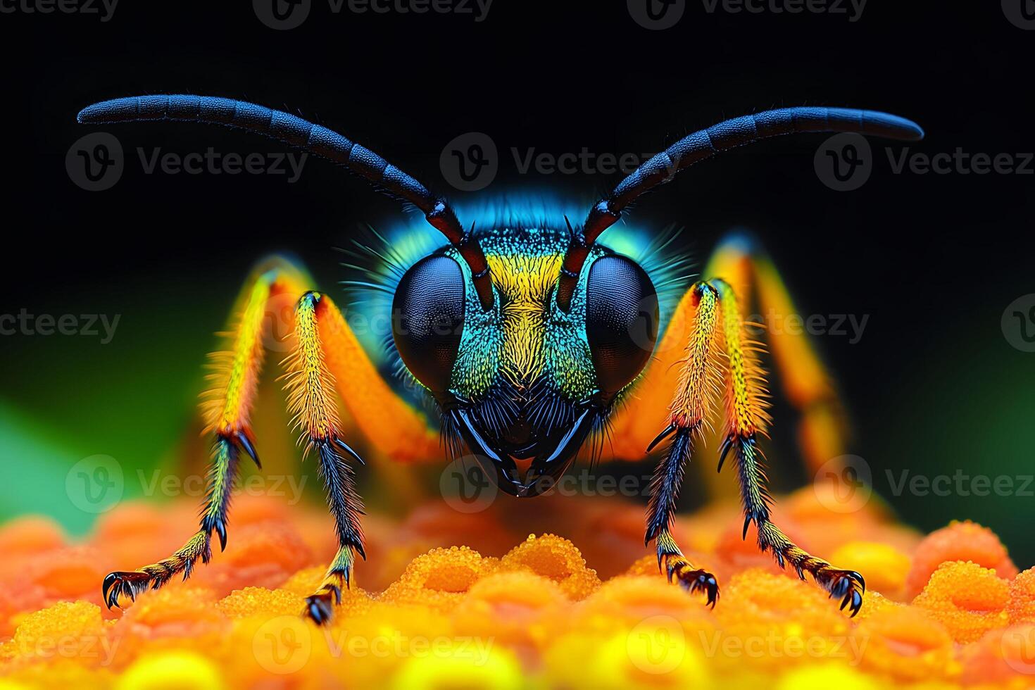 Macro Photography of Colorful Wasp on Vibrant Flower photo