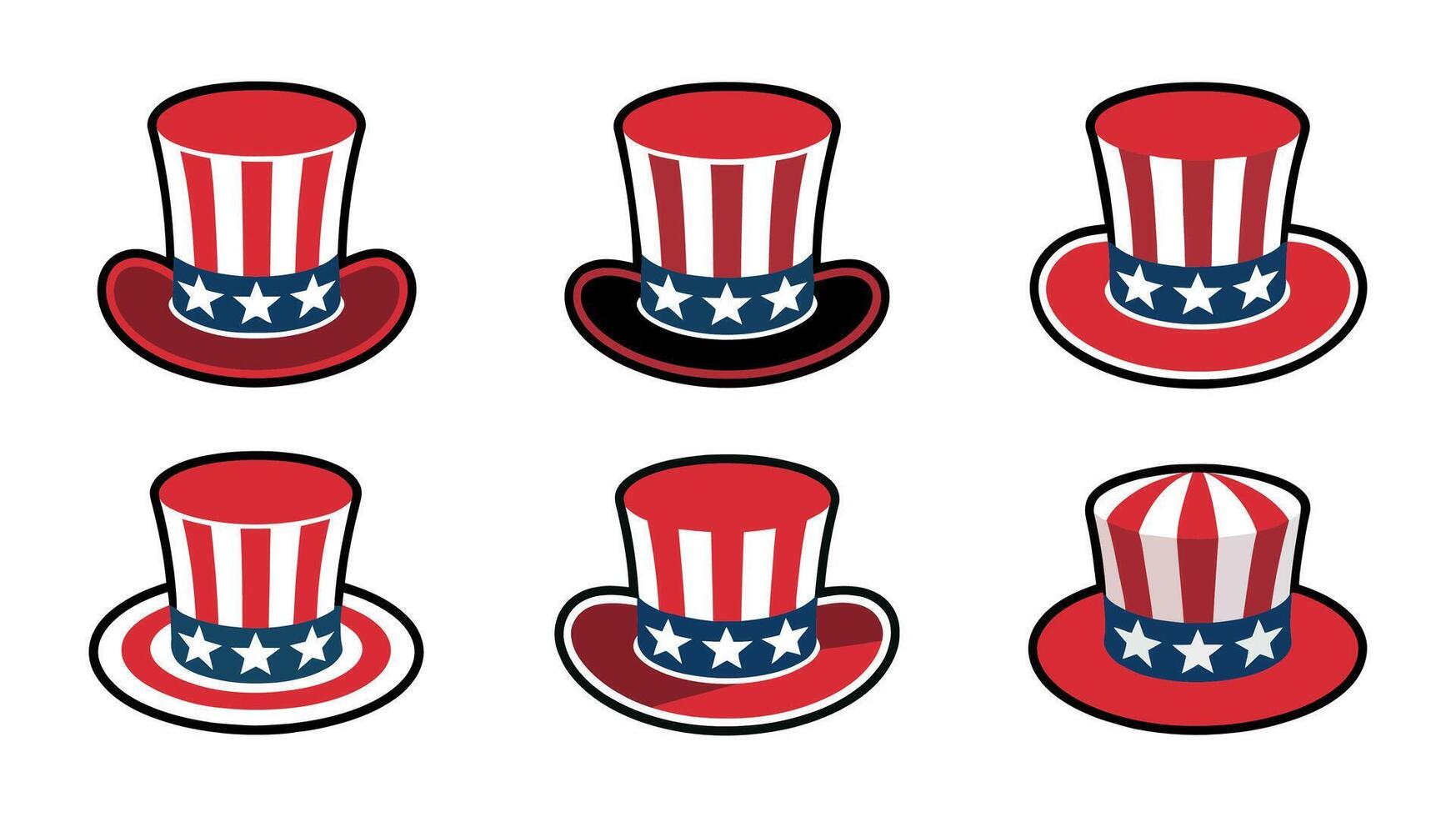 Collection of Patriotic Top Hats with American Flag Design vector