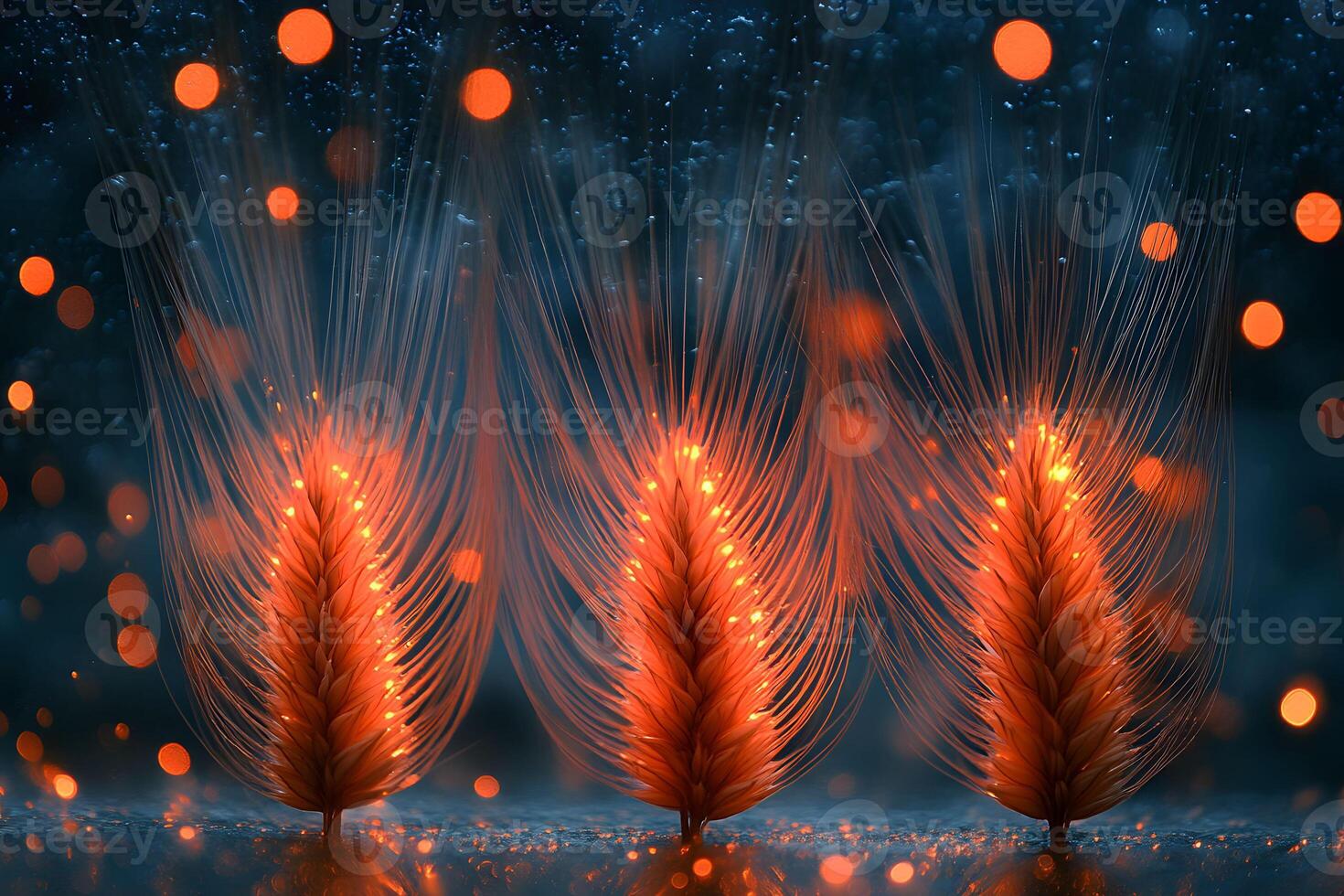 Illuminated Wheat Sprigs with Glowing Bokeh Effect Perfect for Festive Design photo