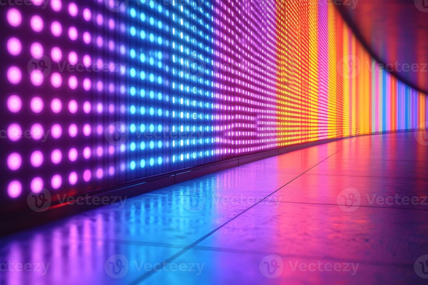 Vibrant LED Light Display in Urban Tunnel with Multicolored Glow photo