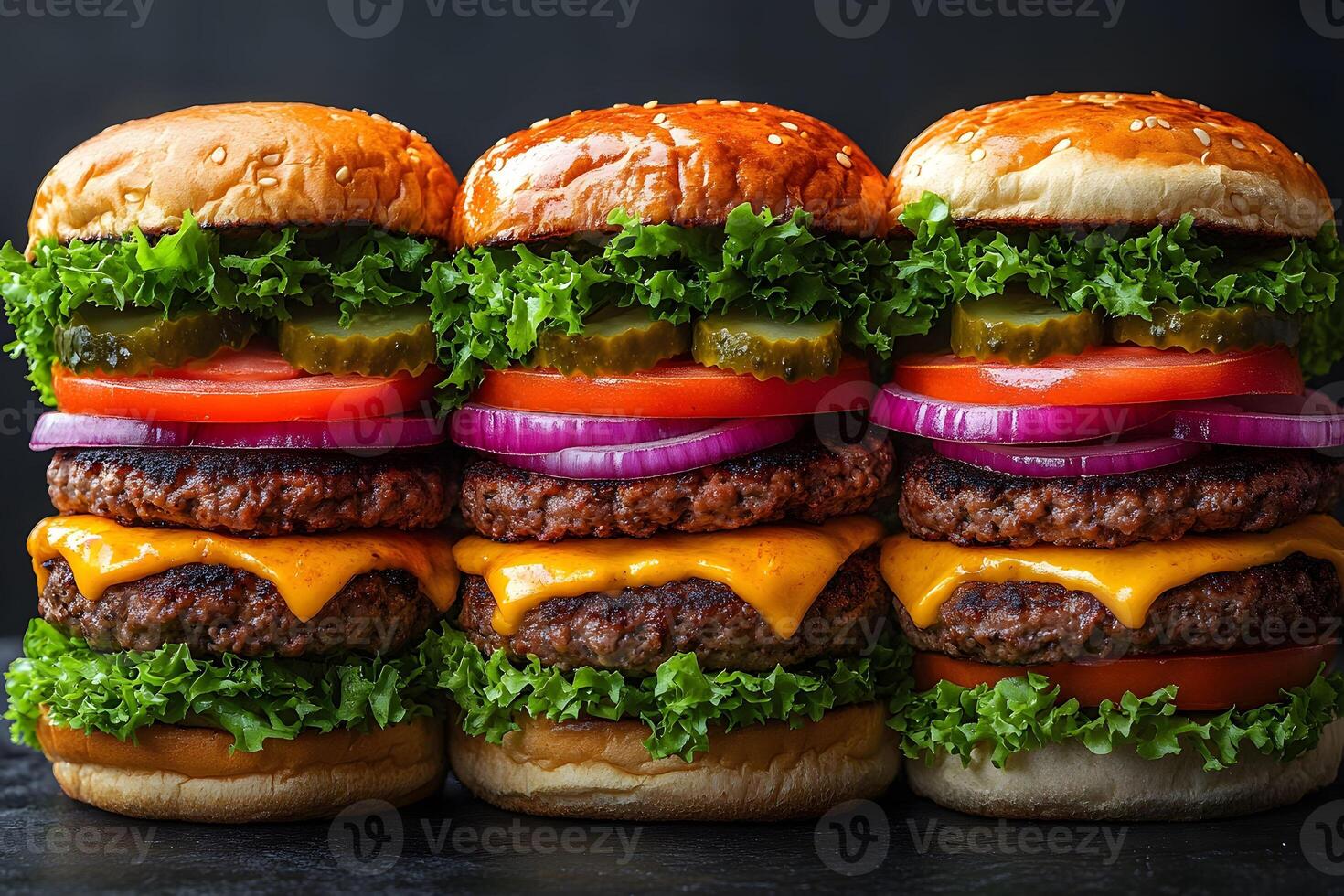 Delicious Double Cheeseburgers with Toppings and Fresh Lettuce for Fast Food Design photo