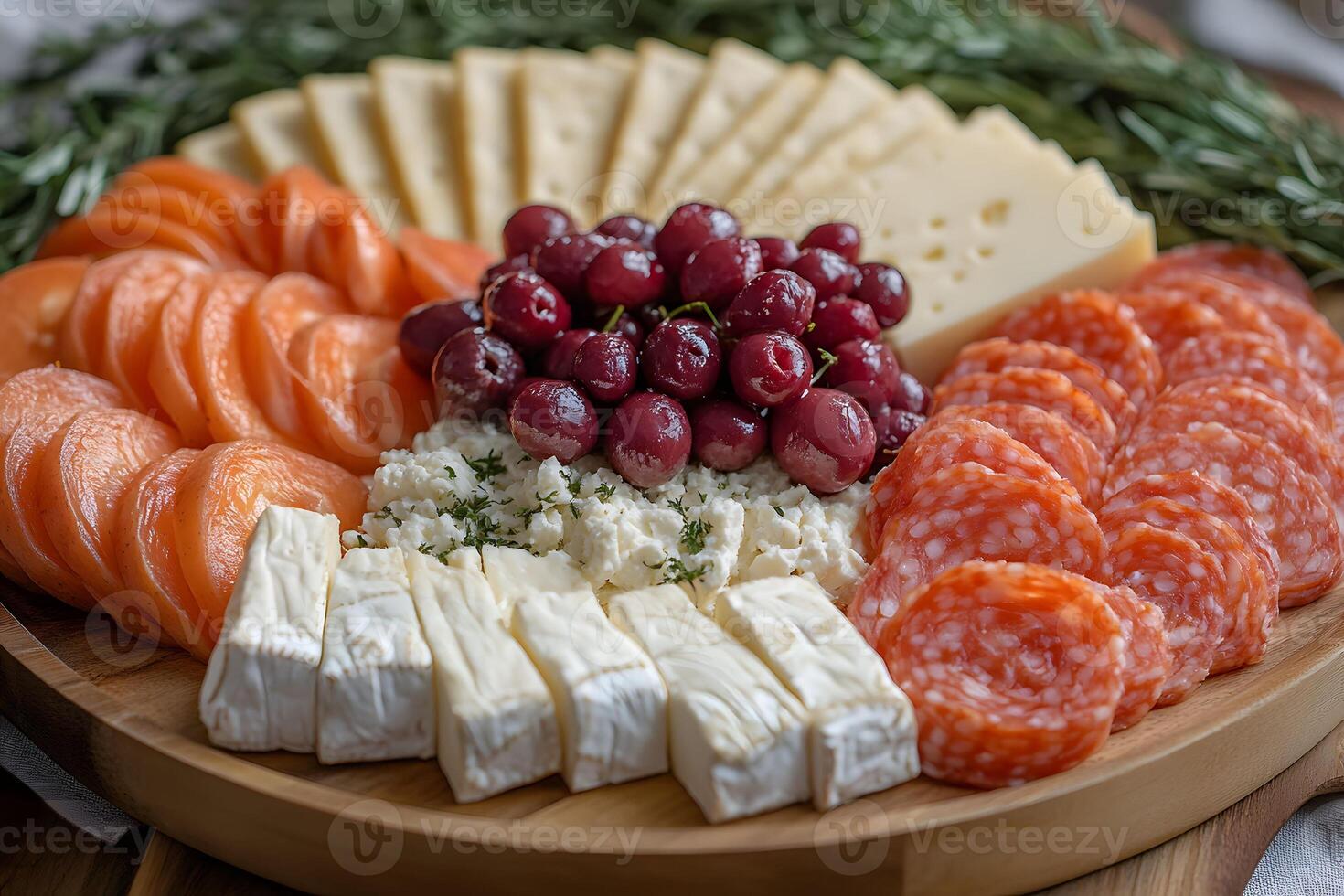 Gourmet Cheese and Charcuterie Board with Fresh Fruits and Smoked Salmon for Festive Occasions photo