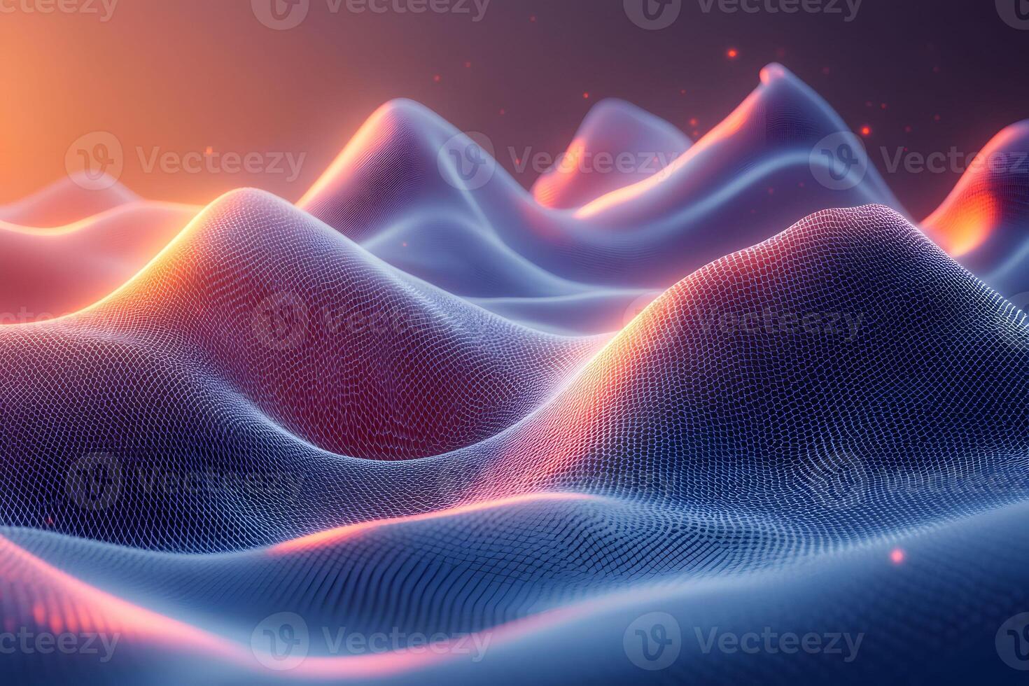 Abstract Digital Landscape with Glowing Wave Patterns for Futuristic Design photo