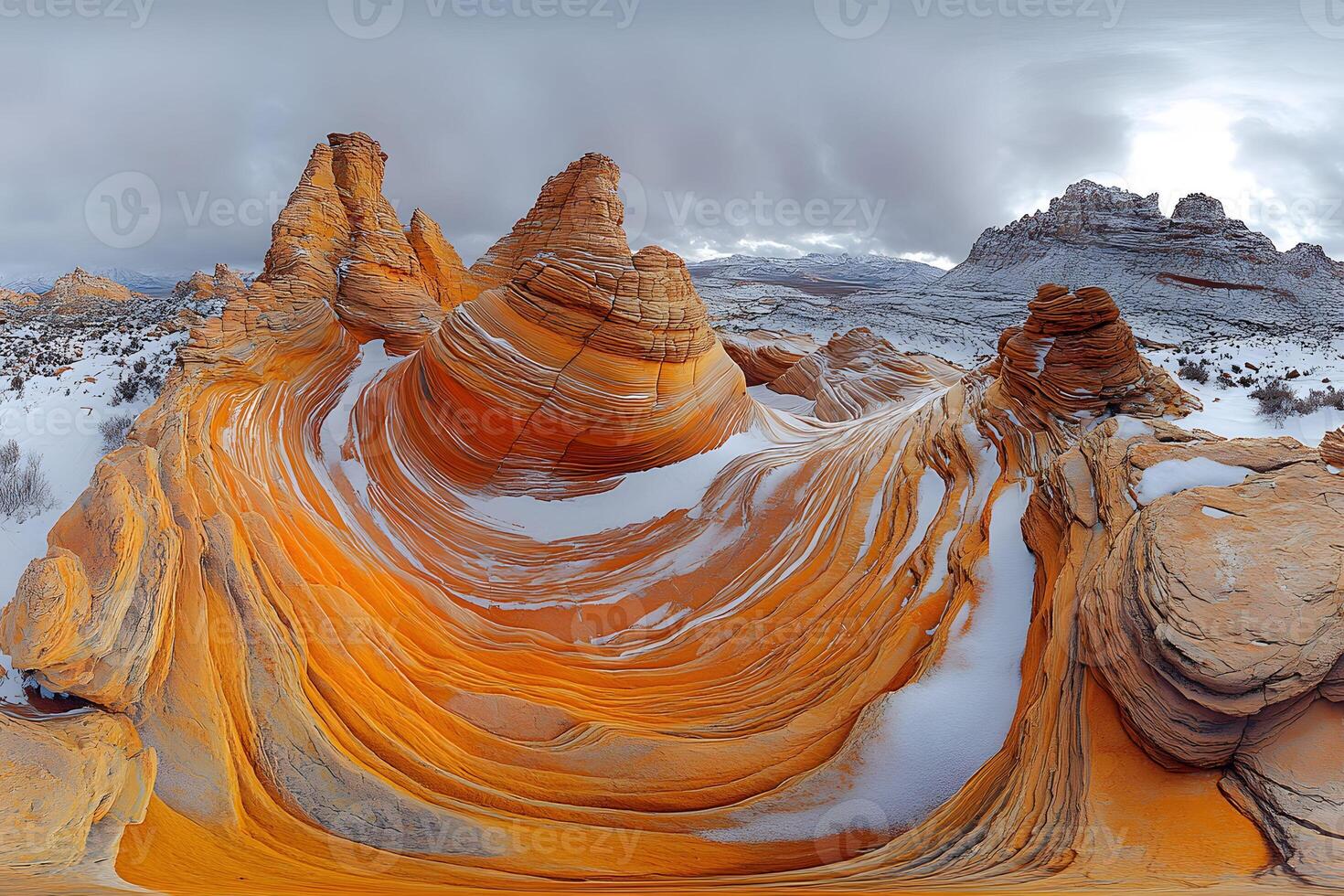 Majestic Sandstone Formations in Winter Landscape for Nature and Adventure Themes photo