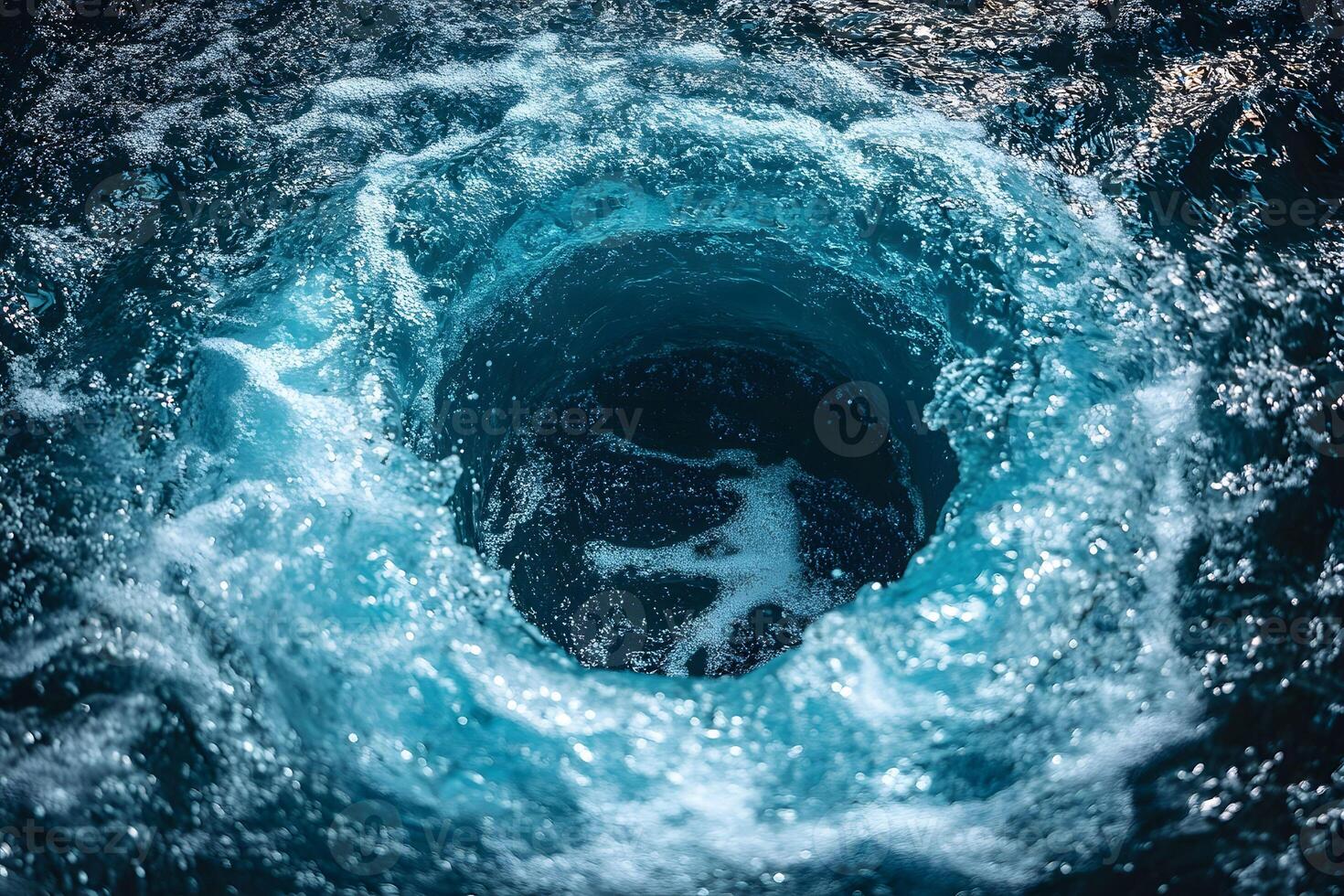 Dynamic Whirlpool in Vibrant Blue Ocean - Nature's Powerful Water Vortex photo