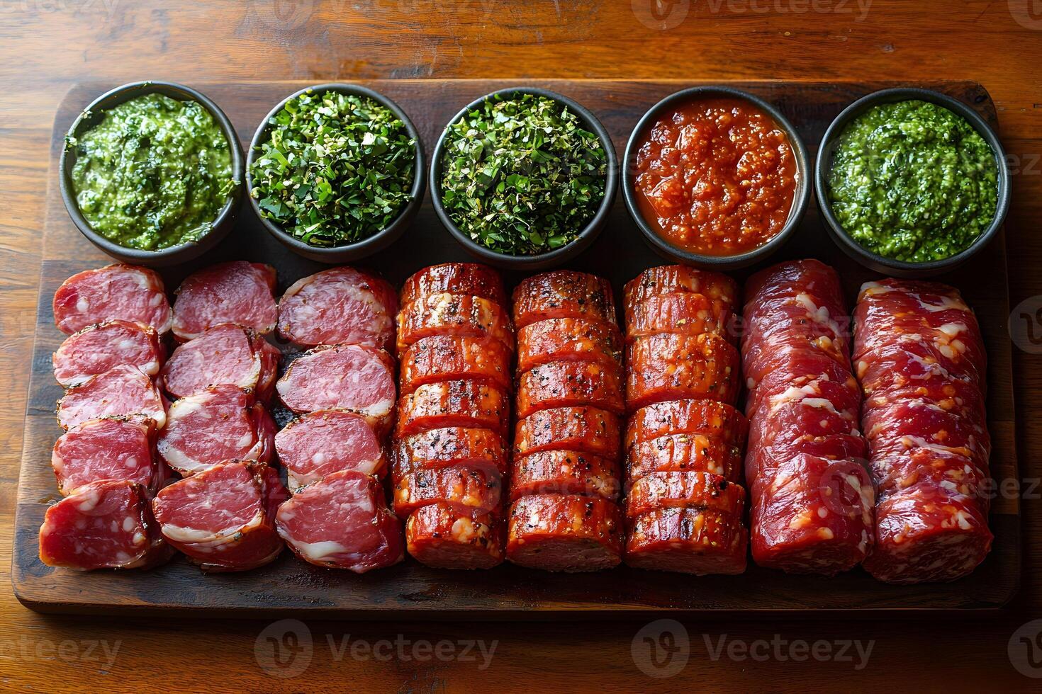 Assorted Charcuterie Board with Herbs and Dips for Gourmet Entertaining and Dining photo